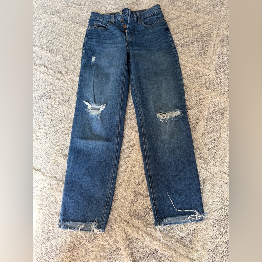 Old Navy Medium Blue Distressed Straight-Leg Jeans